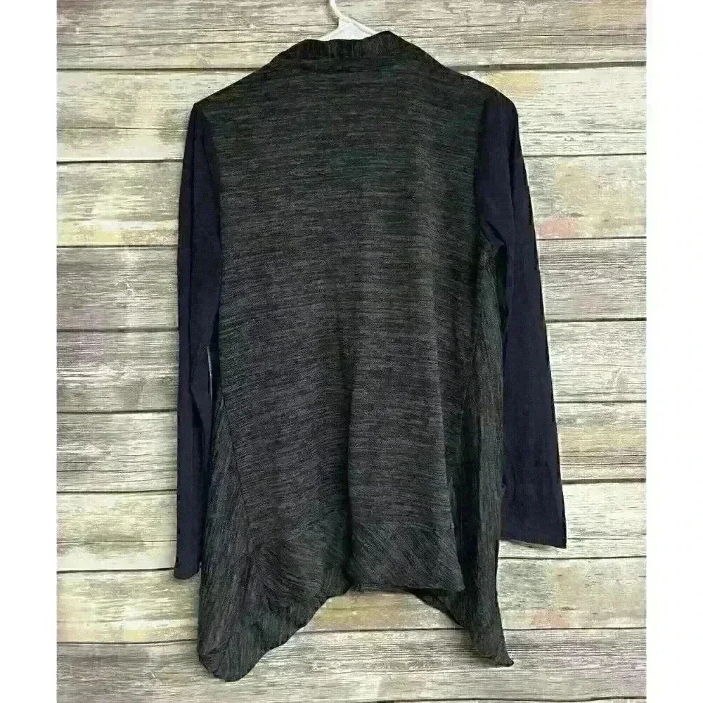 LOGO Lori Goldstein‎ Womens XS Marled Gray Black Knit Sweater Full Zip Pockets